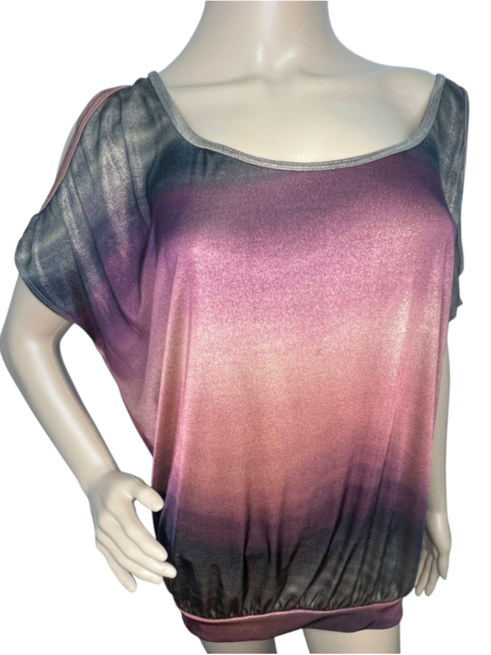 Daytrip Y2K Ombré Metallic Cold Shoulder Short Sleeve Blouse Made In USA